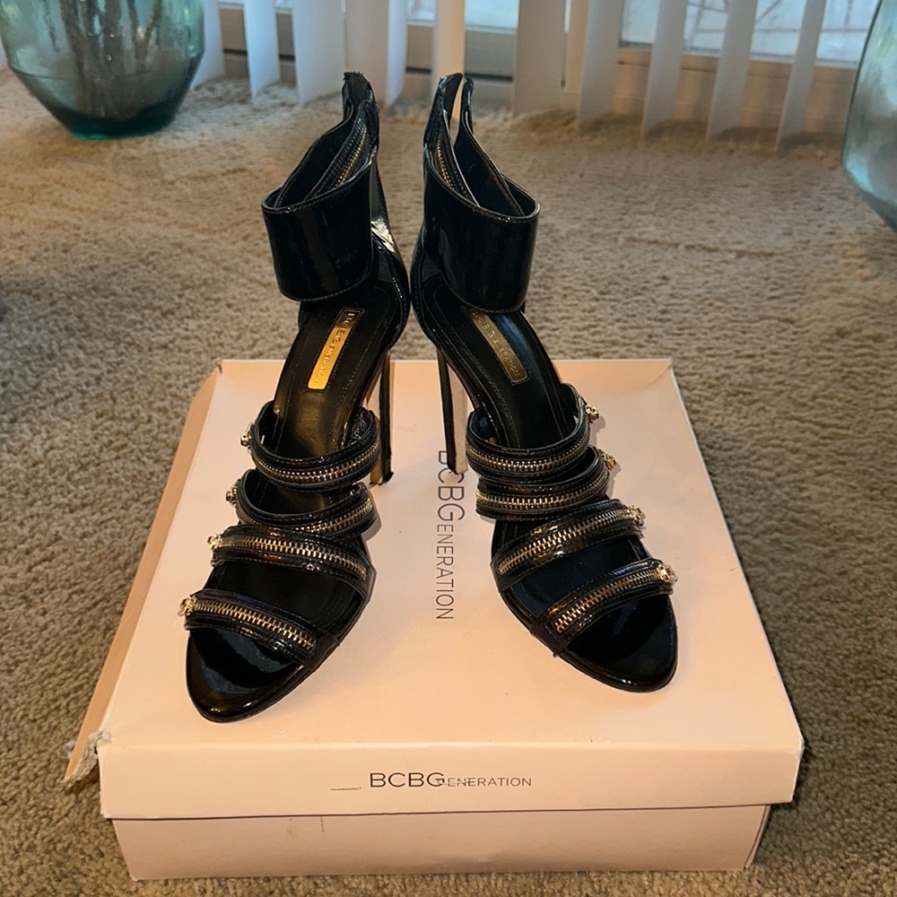 BCBG Eneration Black Hologram Heels